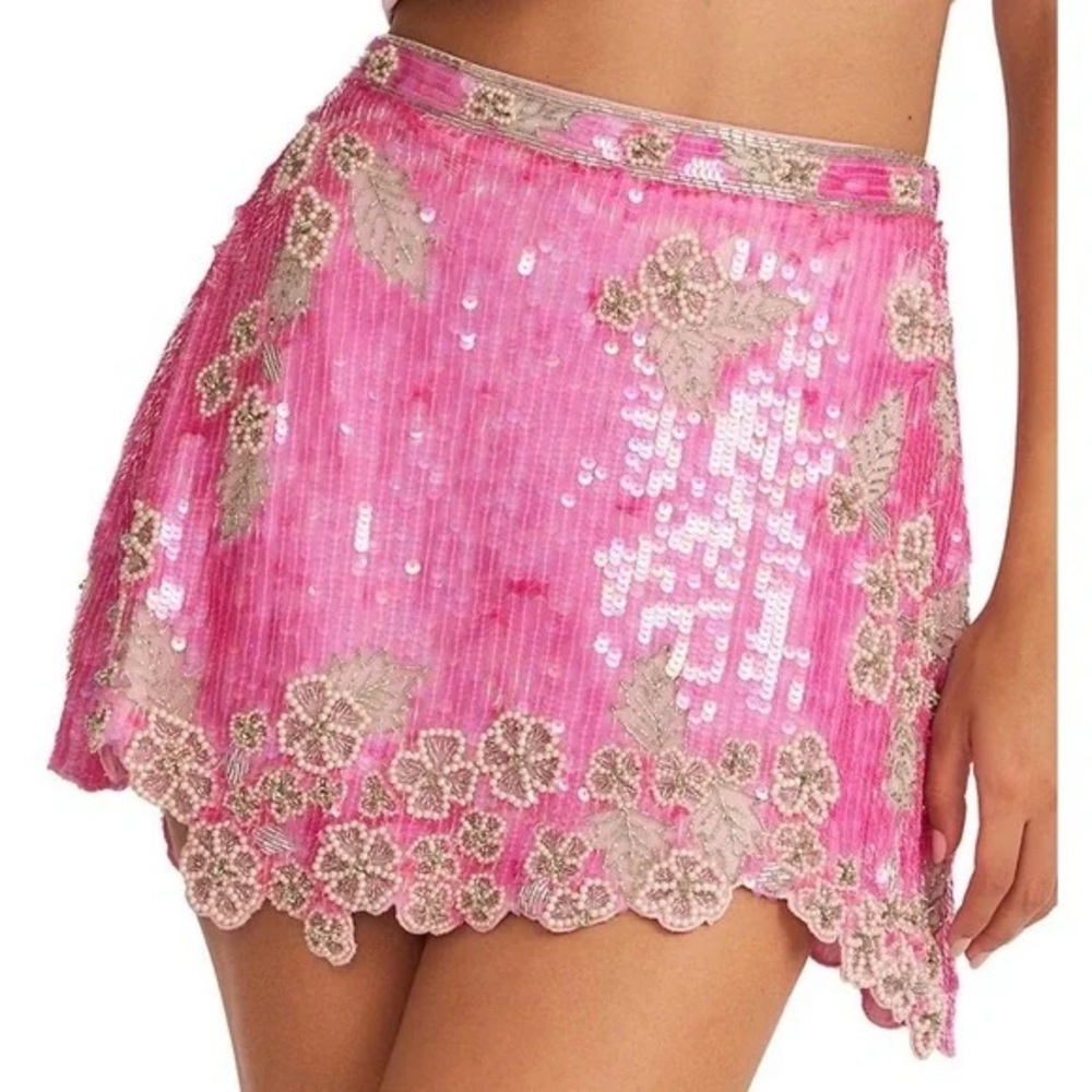 LoveShackFancy Pink Sequin Beaded Mini Skirt - Picture 4 of 4